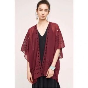 Anthropologie Beautiful Stories Maroon Cutout Sheer Shawl